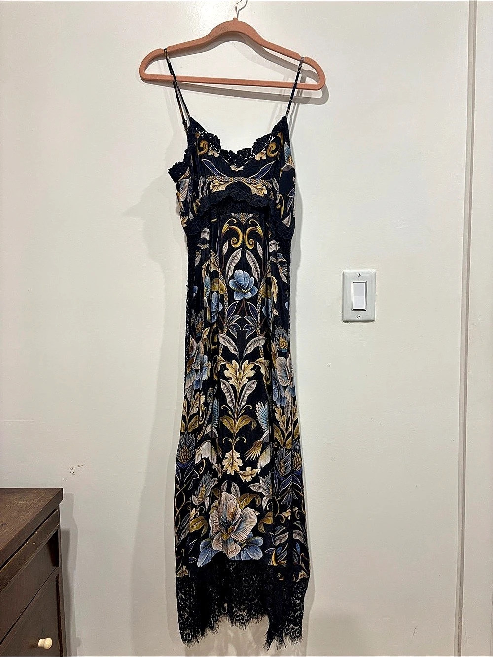 Farm Rio Floral Maxi Dress in Black & Blue Size Small Like New